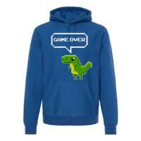 Game Over Gift Funny T Rex Dinosaur Vintage Retro Gaming Gift Premium Hoodie