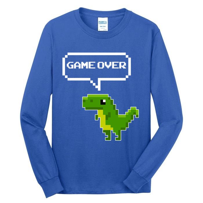 Game Over Gift Funny T Rex Dinosaur Vintage Retro Gaming Gift Tall Long Sleeve T-Shirt