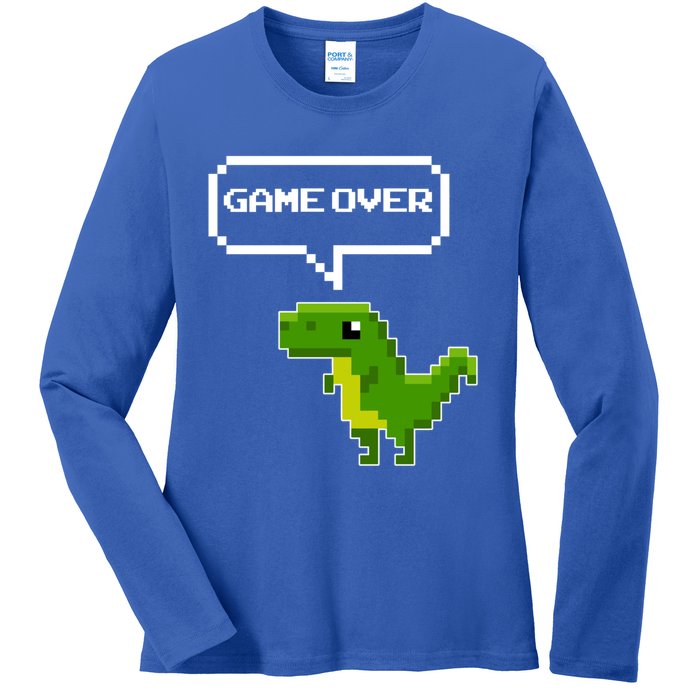 Game Over Gift Funny T Rex Dinosaur Vintage Retro Gaming Gift Ladies Long Sleeve Shirt