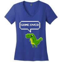 Game Over Gift Funny T Rex Dinosaur Vintage Retro Gaming Gift Women's V-Neck T-Shirt