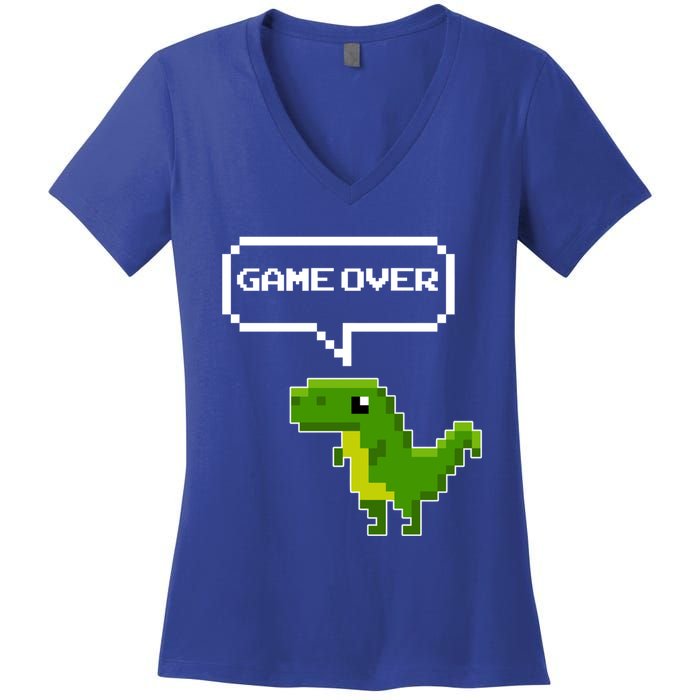 Game Over Gift Funny T Rex Dinosaur Vintage Retro Gaming Gift Women's V-Neck T-Shirt