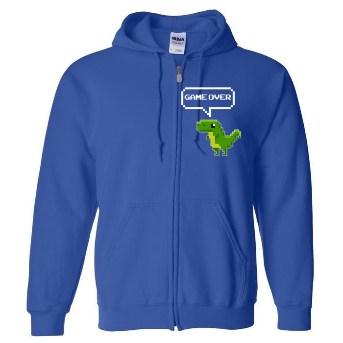 Game Over Gift Funny T Rex Dinosaur Vintage Retro Gaming Gift Full Zip Hoodie