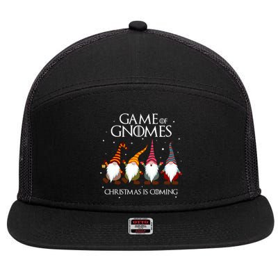 Game Of Gnomes Christmas Is Coming Funny Three Gnomes Xmas Gift 7 Panel Mesh Trucker Snapback Hat