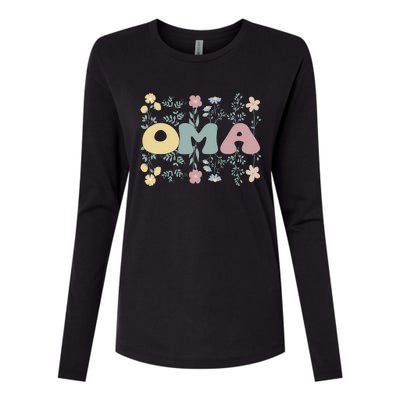 Groovy Oma Grandmother Flowers Oma Grandma Womens Cotton Relaxed Long Sleeve T-Shirt