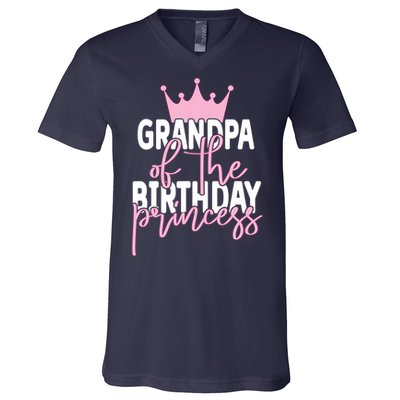 Grandpa Of He Birthday Princess Girls Bday Party V-Neck T-Shirt