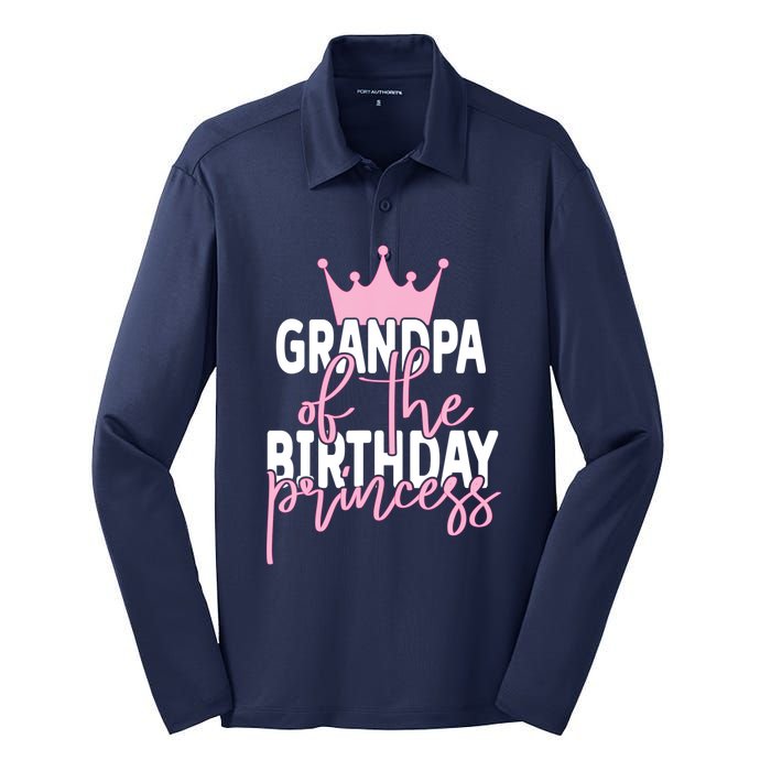 Grandpa Of He Birthday Princess Girls Bday Party Silk Touch Performance Long Sleeve Polo