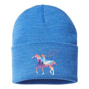 Girl On Horse Beautiful Art Birds Freedom Forest Gift Sustainable Knit Beanie