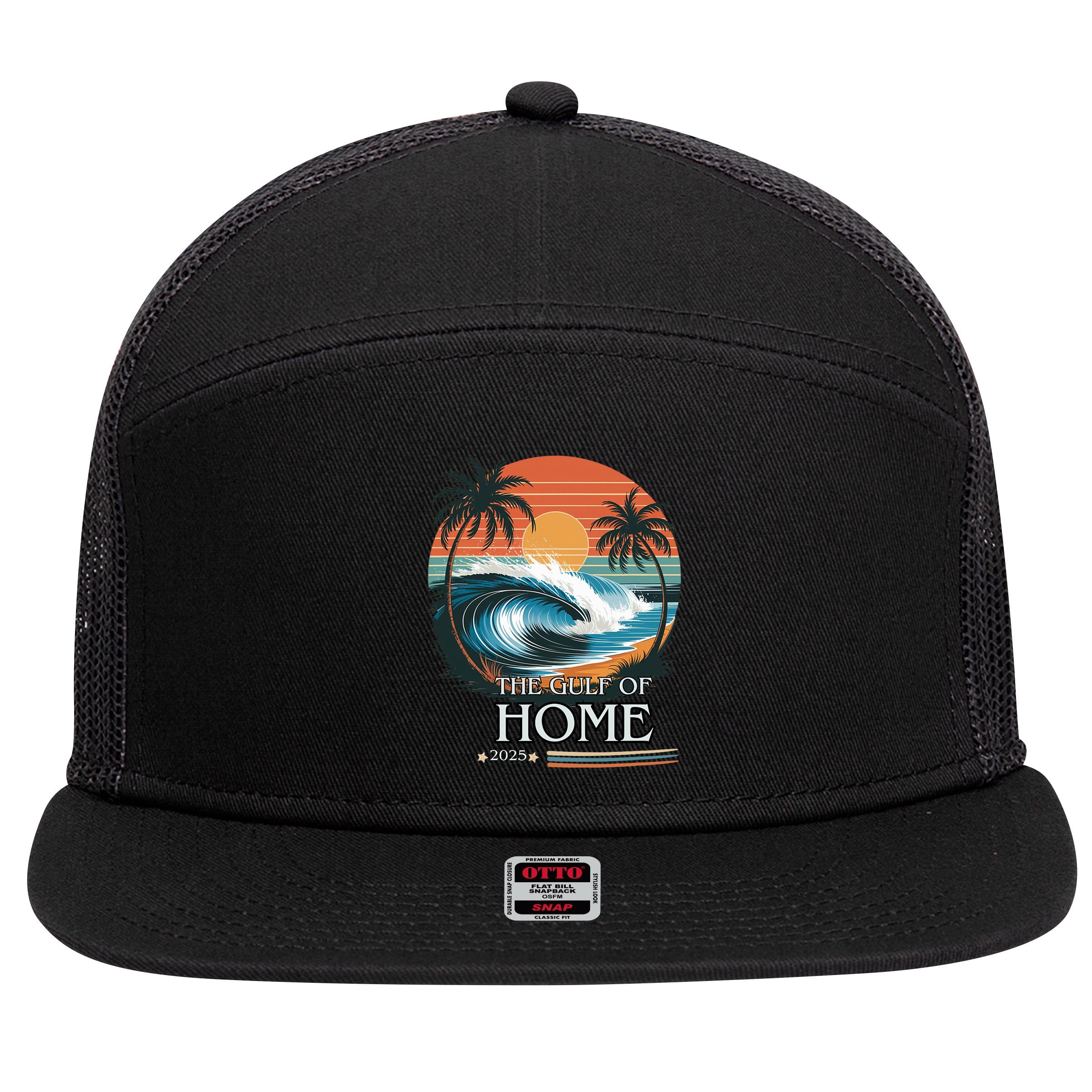 Gulf Of Home 2025 American Flag 7 Panel Mesh Trucker Snapback Hat