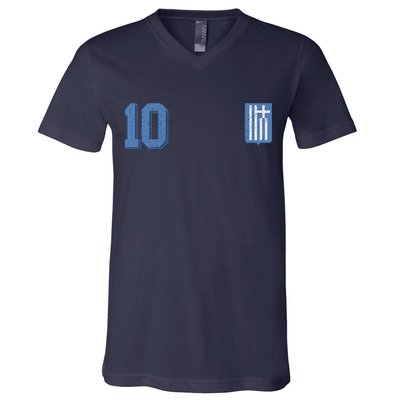Greece Or Hellas Design In Football Soccer Style V-Neck T-Shirt