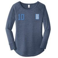 Greece Or Hellas Design In Football Soccer Style Women's Perfect Tri Tunic Long Sleeve Shirt