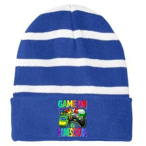 Game On Homeschool Back To School Homeschool Level Unlocked Meaningful Gift Striped Beanie with Solid Band