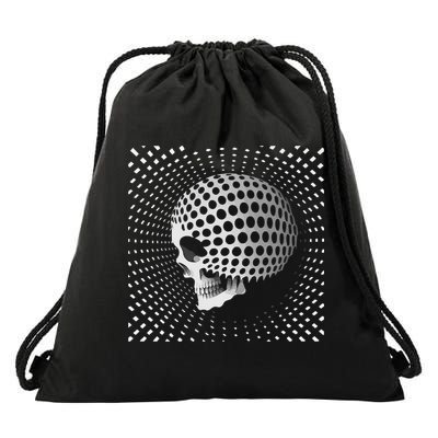 Graphic Optical Illusion Skull Drawstring Bag