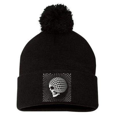 Graphic Optical Illusion Skull Pom Pom 12in Knit Beanie