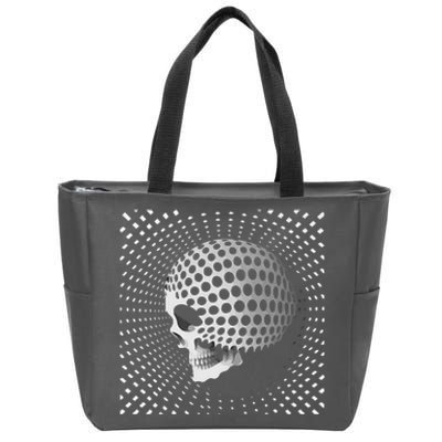 Graphic Optical Illusion Skull Zip Tote Bag