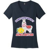 Going Somewhere Alpaca Suitcase Women's V-Neck T-Shirt