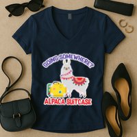 Going Somewhere Alpaca Suitcase Women's V-Neck T-Shirt