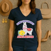 Going Somewhere Alpaca Suitcase Women's V-Neck T-Shirt