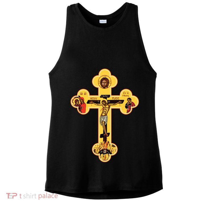 Greek Orthodox Jesus Christ Cross Icon Ladies PosiCharge Tri-Blend Wicking Tank