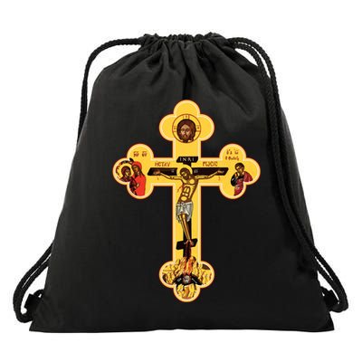 Greek Orthodox Jesus Christ Cross Icon Drawstring Bag