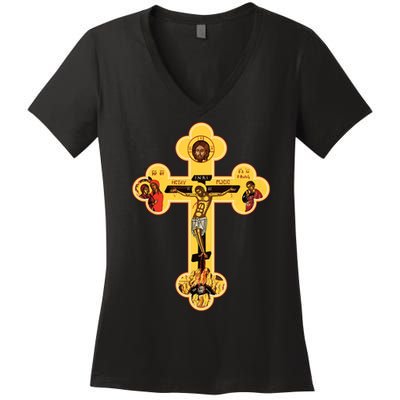 Greek Orthodox Jesus Christ Cross Icon Women's V-Neck T-Shirt