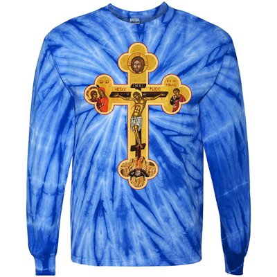 Greek Orthodox Jesus Christ Cross Icon Tie-Dye Long Sleeve Shirt