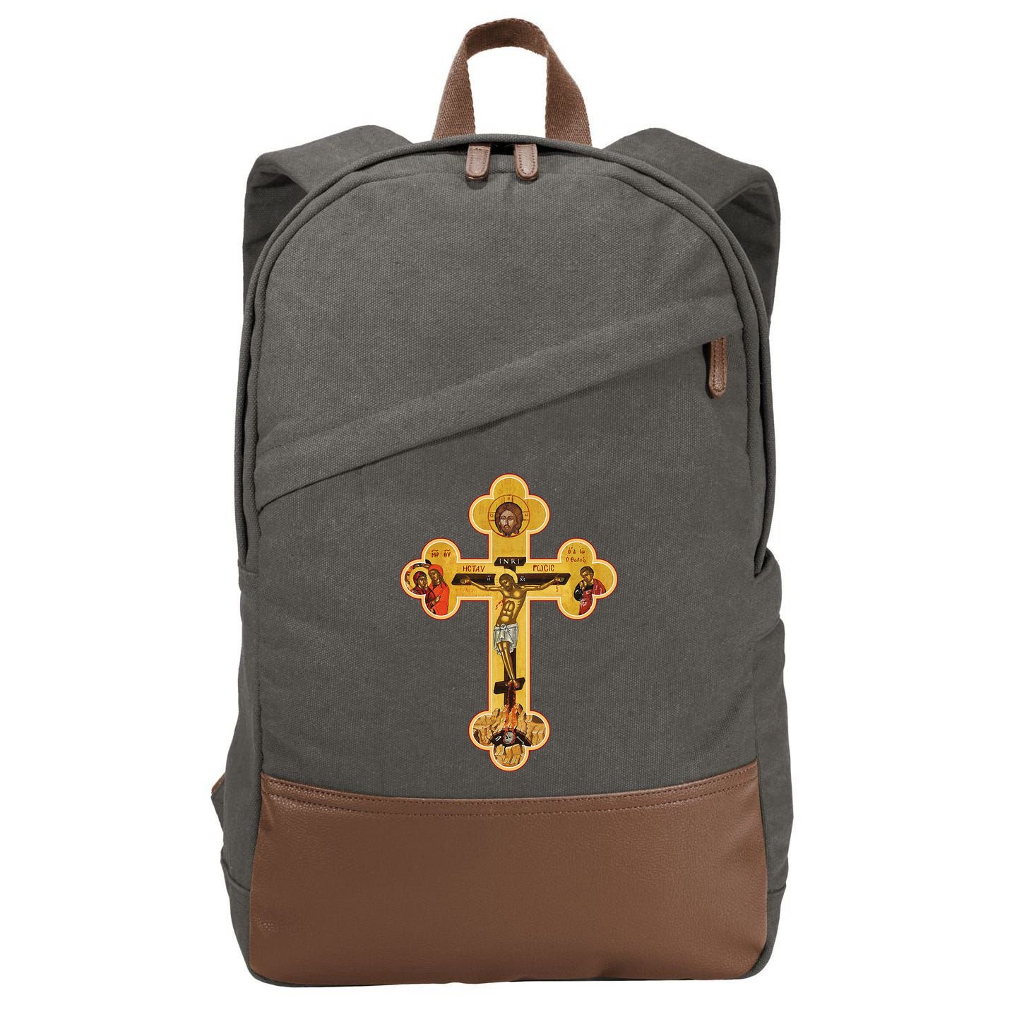 Greek Orthodox Jesus Christ Cross Icon Cotton Canvas Backpack