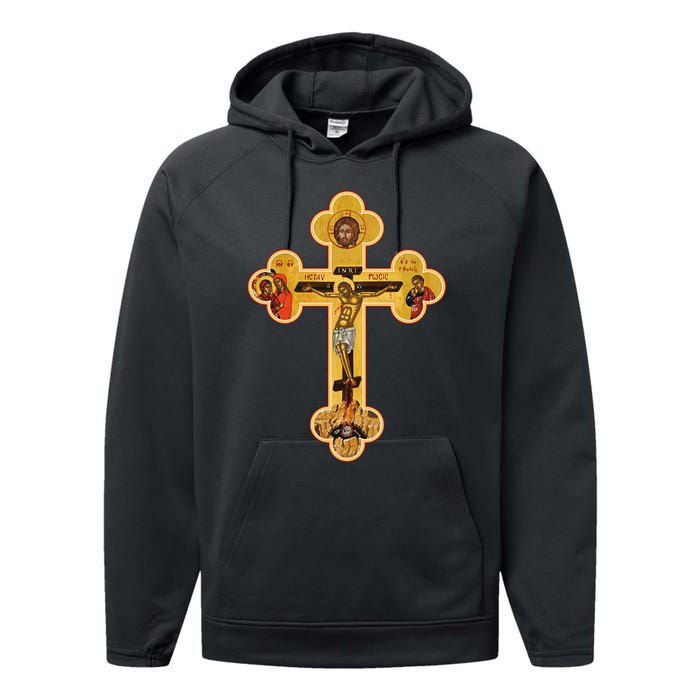 Greek Orthodox Jesus Christ Cross Icon Performance Fleece Hoodie