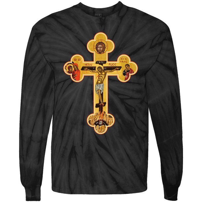 Greek Orthodox Jesus Christ Cross Icon Tie-Dye Long Sleeve Shirt