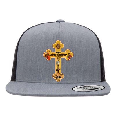 Greek Orthodox Jesus Christ Cross Icon Flat Bill Trucker Hat