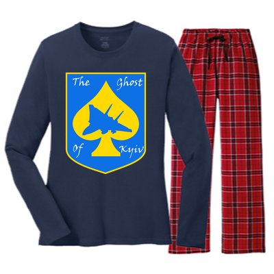 Ghost Of Kyiv Ukraine Fighter Pilot Legend Emblem Women's Long Sleeve Flannel Pajama Set 