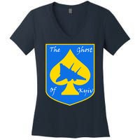 Ghost Of Kyiv Ukraine Fighter Pilot Legend Emblem Women's V-Neck T-Shirt