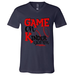 Game On Kindergarten Funny Baseball Back To School V-Neck T-Shirt