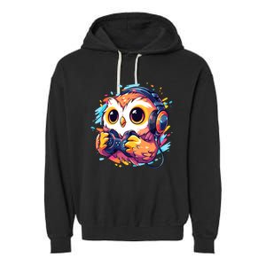 Gamer Owl Kawaii Owl Anime Funny Gaming Cute Owl Video Gamer Garment-Dyed Fleece Hoodie