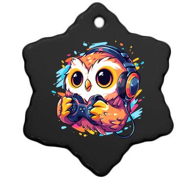 Gamer Owl Kawaii Owl Anime Funny Gaming Cute Owl Video Gamer Ceramic Star Ornament