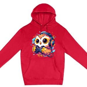 Gamer Owl Kawaii Owl Anime Funny Gaming Cute Owl Video Gamer Premium Pullover Hoodie