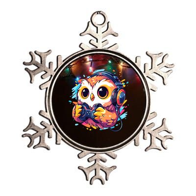 Gamer Owl Kawaii Owl Anime Funny Gaming Cute Owl Video Gamer Metallic Star Ornament