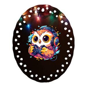 Gamer Owl Kawaii Owl Anime Funny Gaming Cute Owl Video Gamer Ceramic Oval Ornament