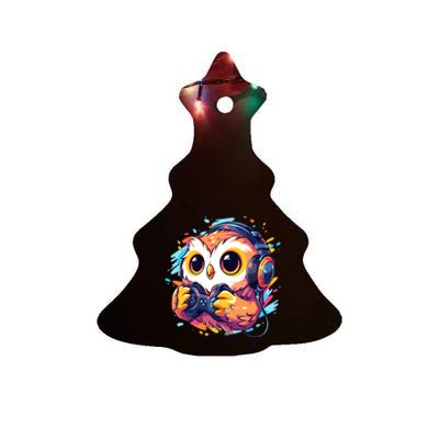 Gamer Owl Kawaii Owl Anime Funny Gaming Cute Owl Video Gamer Ceramic Tree Ornament