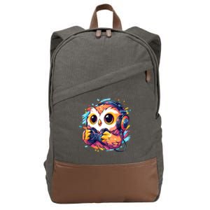 Gamer Owl Kawaii Owl Anime Funny Gaming Cute Owl Video Gamer Cotton Canvas Backpack