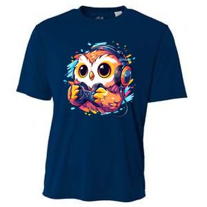 Gamer Owl Kawaii Owl Anime Funny Gaming Cute Owl Video Gamer Cooling Performance Crew T-Shirt