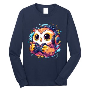 Gamer Owl Kawaii Owl Anime Funny Gaming Cute Owl Video Gamer Long Sleeve Shirt