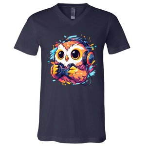 Gamer Owl Kawaii Owl Anime Funny Gaming Cute Owl Video Gamer V-Neck T-Shirt