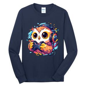 Gamer Owl Kawaii Owl Anime Funny Gaming Cute Owl Video Gamer Tall Long Sleeve T-Shirt