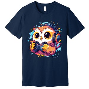 Gamer Owl Kawaii Owl Anime Funny Gaming Cute Owl Video Gamer Premium T-Shirt