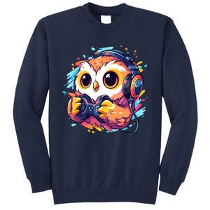 Gamer Owl Kawaii Owl Anime Funny Gaming Cute Owl Video Gamer Tall Sweatshirt