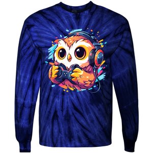 Gamer Owl Kawaii Owl Anime Funny Gaming Cute Owl Video Gamer Tie-Dye Long Sleeve Shirt