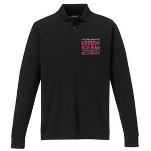 Grumpy Old Killing It Funny Grandpa Gift Performance Long Sleeve Polo