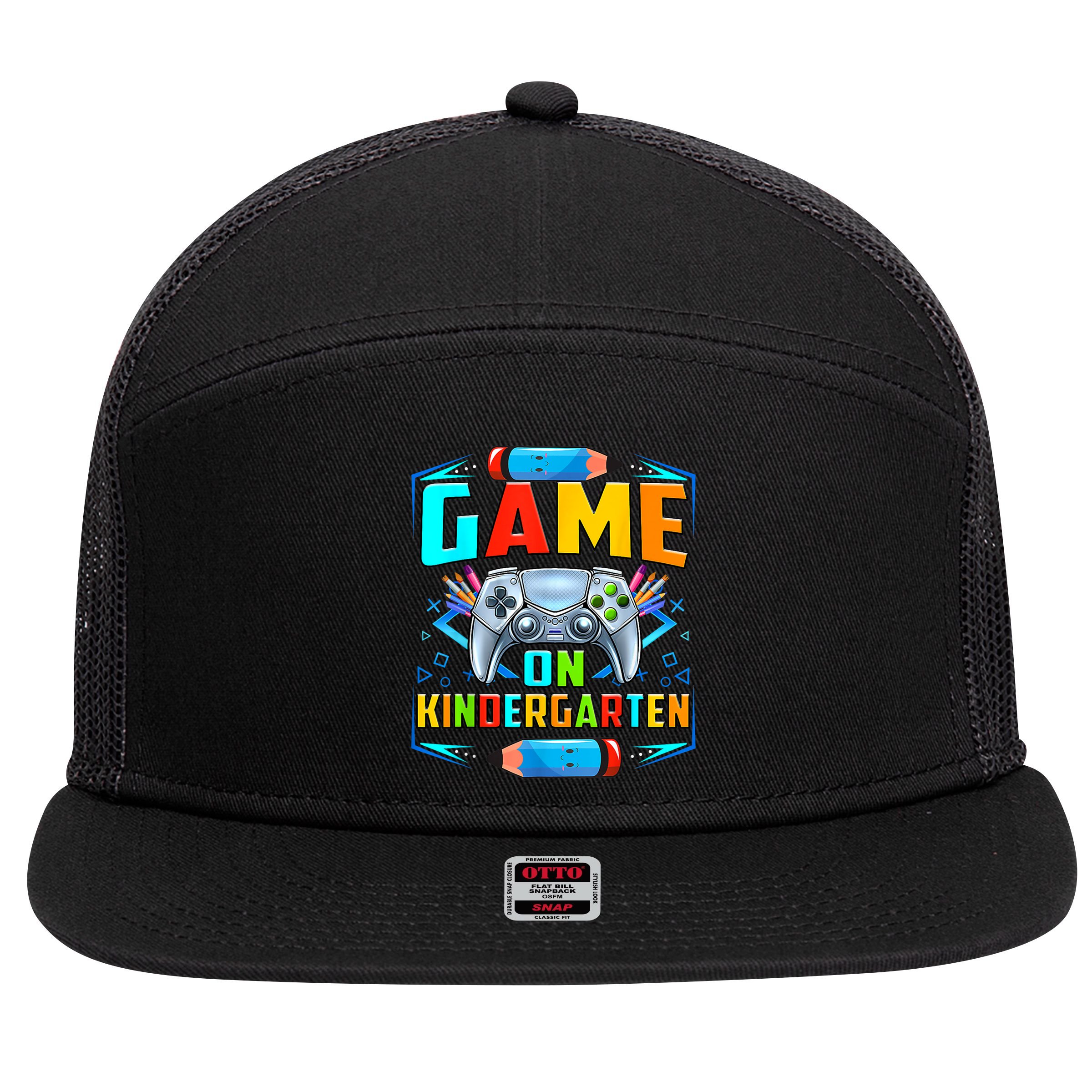 Game On Kindergarten Funny Back To School Video Games Boy 7 Panel Mesh Trucker Snapback Hat