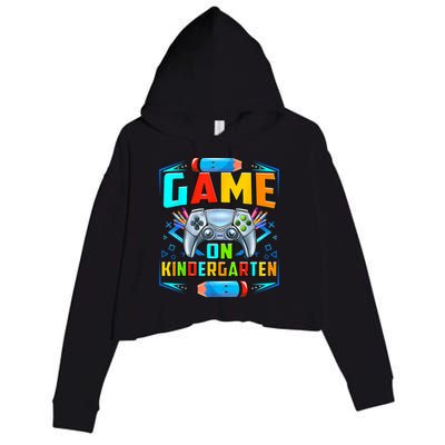 Game On Kindergarten Funny Back To School Video Games Boy Crop Fleece Hoodie