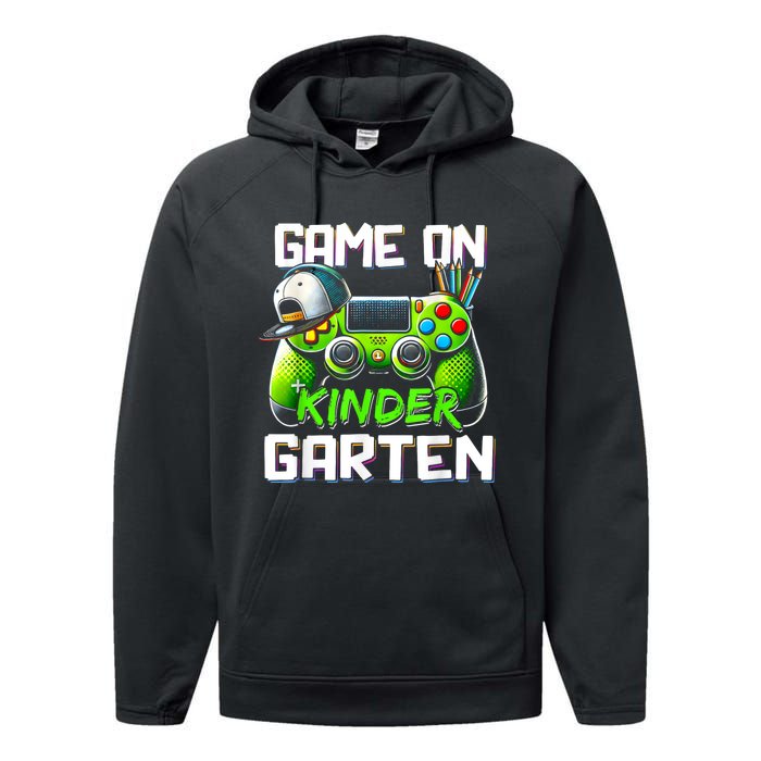 Game On Kindergarten Back To School Funny Gamer Performance Fleece Hoodie